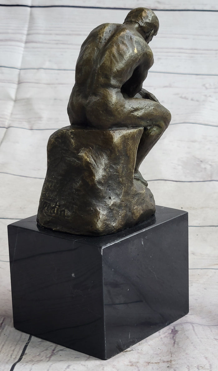 The Thinker Miniature Bronze Sculpture after Rodin on Marble Base - 5.5 in. — alternate view and sculptural detail
