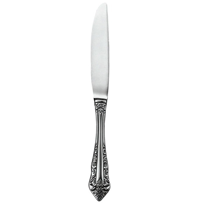 Walco 6845FS Classic Baroque 8 13/16" 18/10 Fieldstone Finish Stainless Steel Extra Heavy Weight Dinner Knife - 12/Pack
