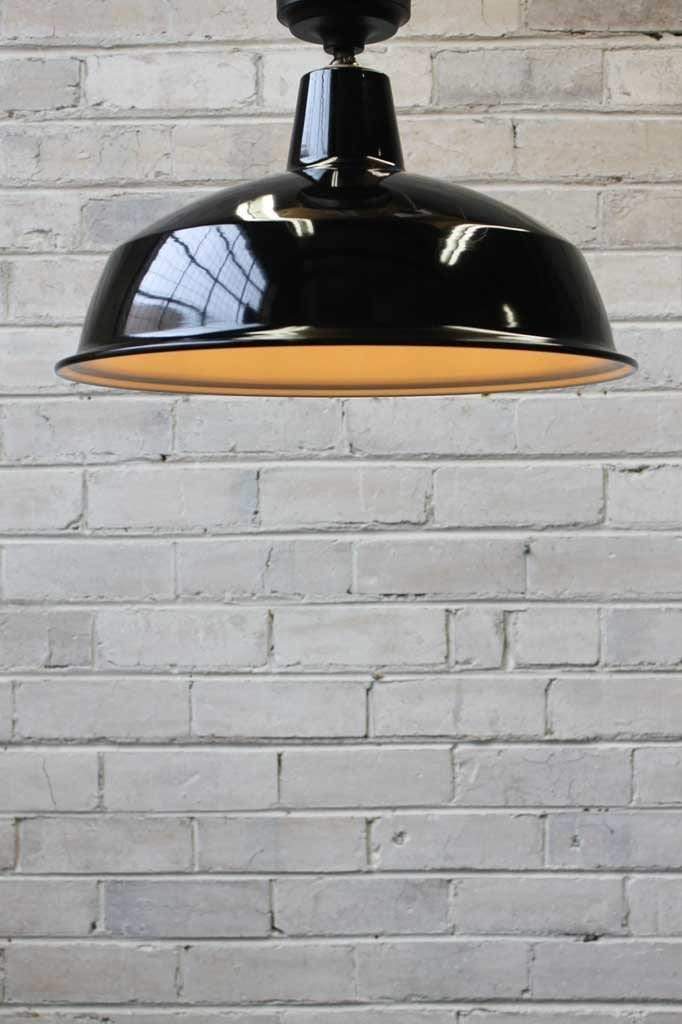 Warehouse Close To Ceiling Lights   Large black shade with LED bulb