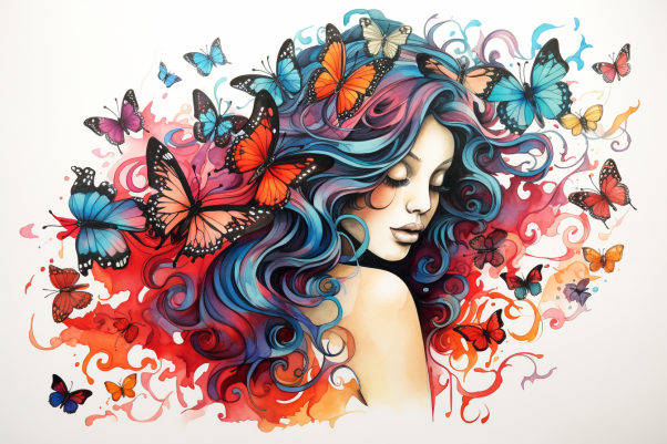 Watercolor Girl And Her Butterflies  Paint by Numbers Kit