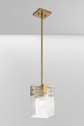 One light Antique Gold pendant light with reeded glass panels.