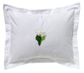 White Calla Lily Embroidered Boudoir Pillow Cover — embroidered textile and product presentation