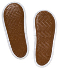 White Calla Lily Embroidered Waffle-Weave Slippers — sole and padded-footbed detail
