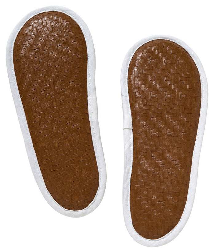 White Calla Lily Embroidered Waffle-Weave Slippers — sole and padded-footbed detail