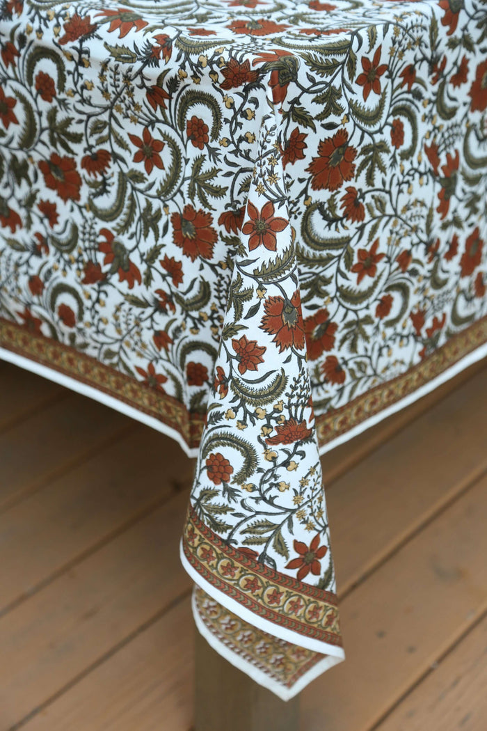 Wildwood Block-Printed Cotton Tablecloth by Sweetgrass Home