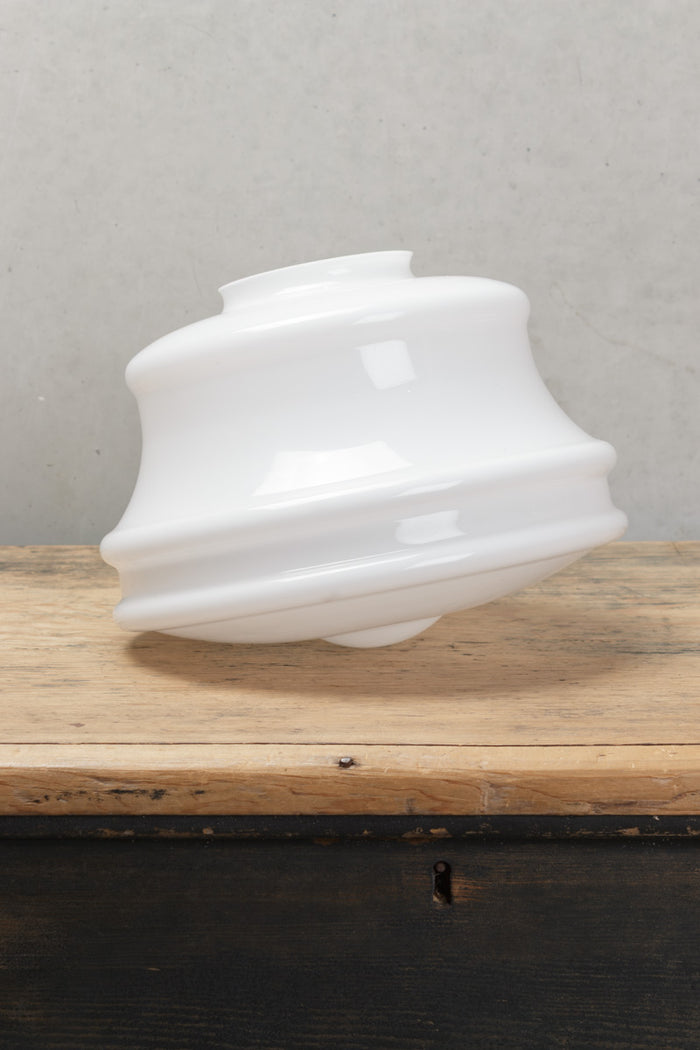 Handmade opal glass shade in a classic schoolhouse style