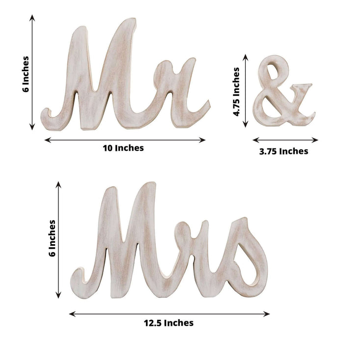 Wooden "Mr & Mrs" decor with dimensions for wedding or home styling.